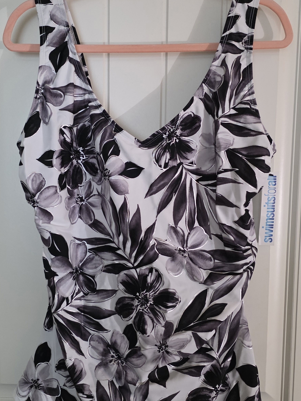 Black & White Floral One-Piece Sarong Style Swimsuit